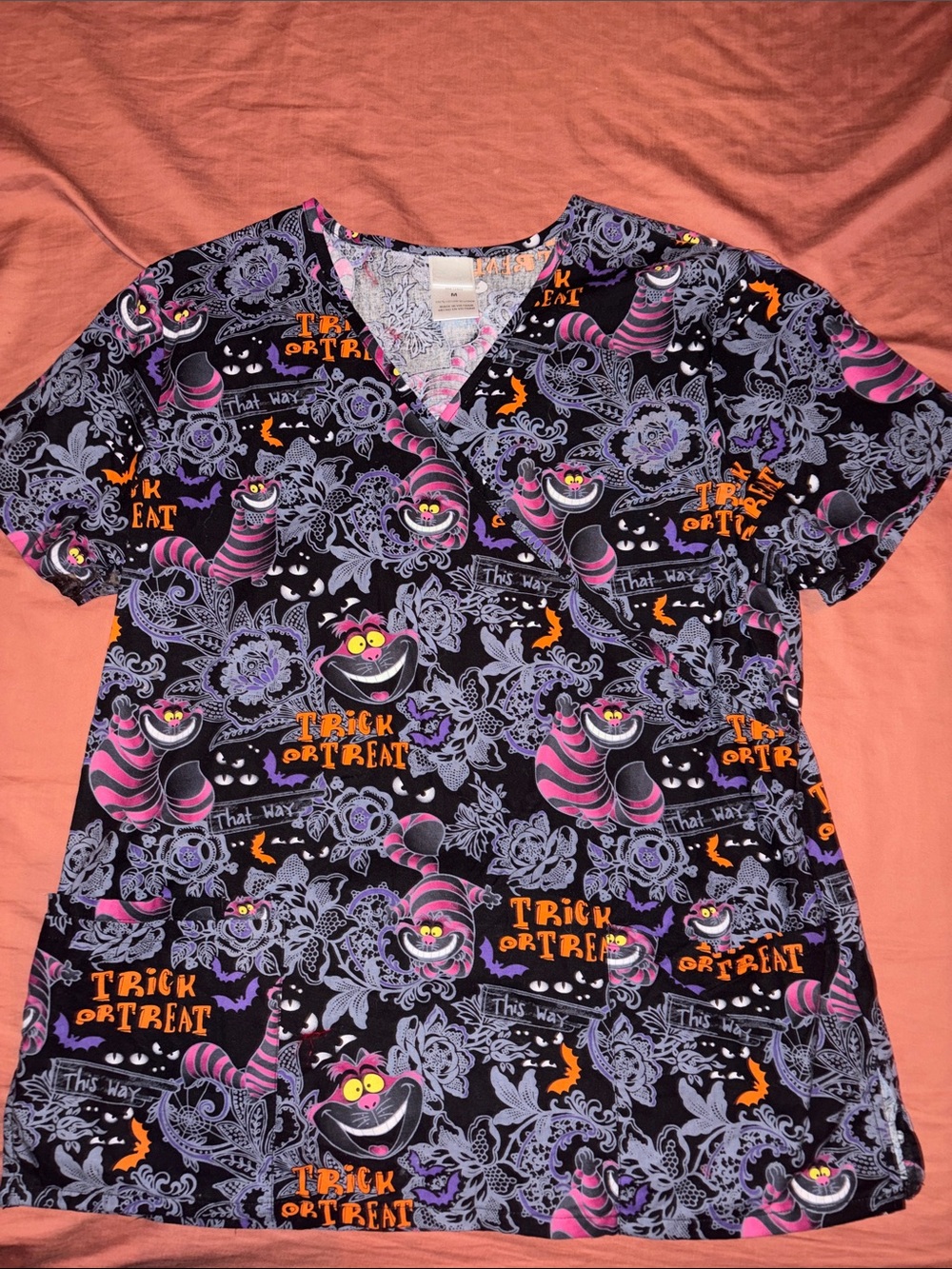 Disney Halloween Cat Short Sleeve scrub Top - Black, Purple, Pink, Orange
